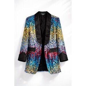 CloudStyle Multicolor Sequin Tuxedo Mid Length Jacket Stage Clubwear Performance